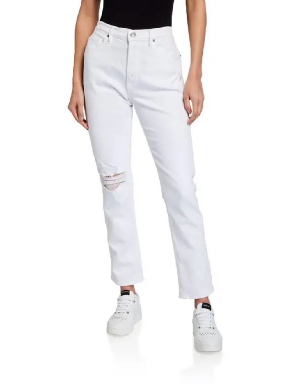 Frame Denim White Straight-Leg Distressed Jeans